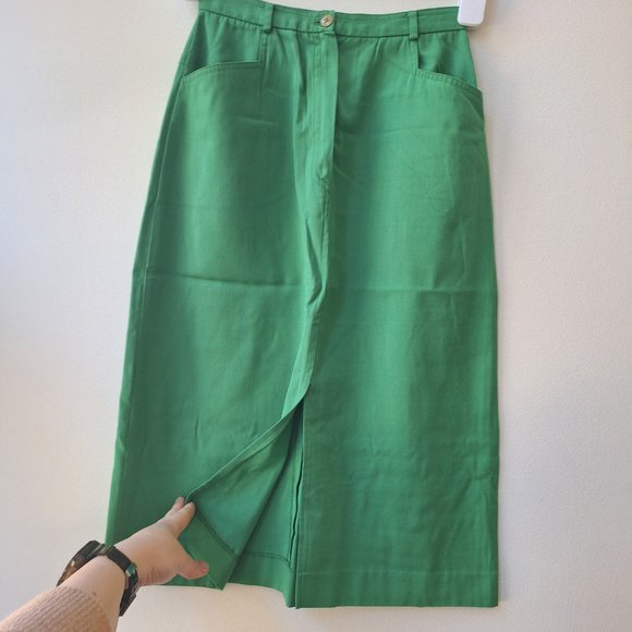 VTG 70s Emerald Green Midi Skirt with Pockets - Picture 2 of 4